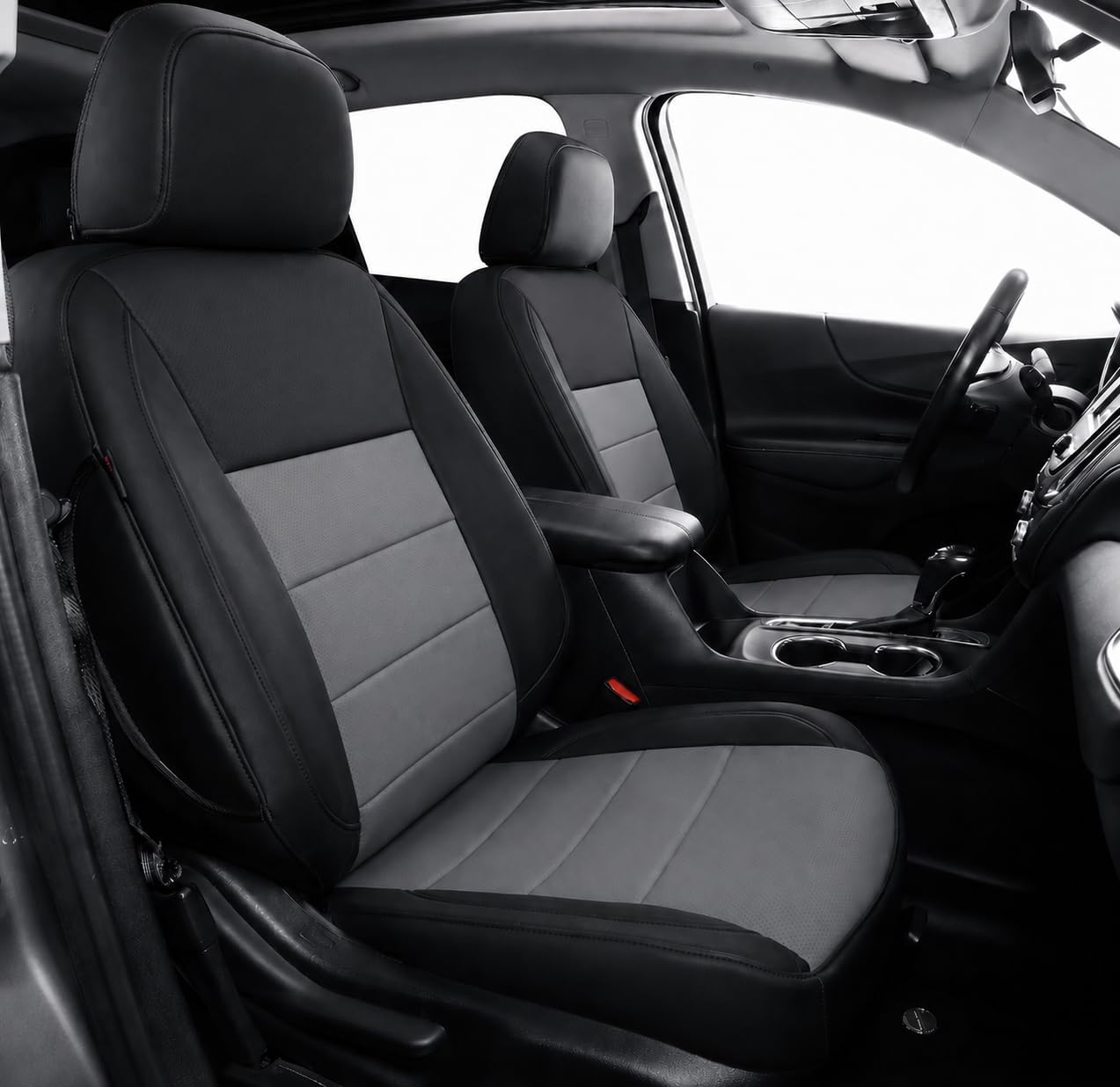coverdream Custom Fit Car Seat Covers for 2024–2026 Hyundai Santa Fe SE/SEL/XRT & Hybrid SEL,2nd-Row 40/60 Split Seats (7 Seater), Waterproof Leather Seat Protector (Full Set,Black/Gray)