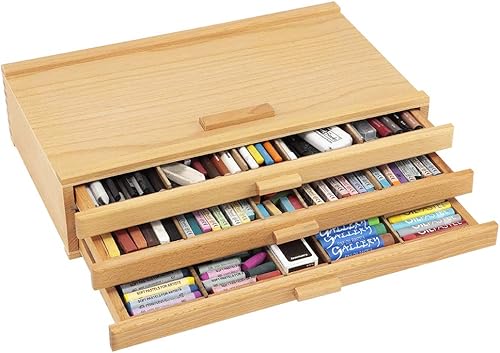 Caja de almacenaje Creative Mark apilable de madera resistente de 3 cajones para pinceles pastel útiles de arte pinceles de pintura y de maquillaje