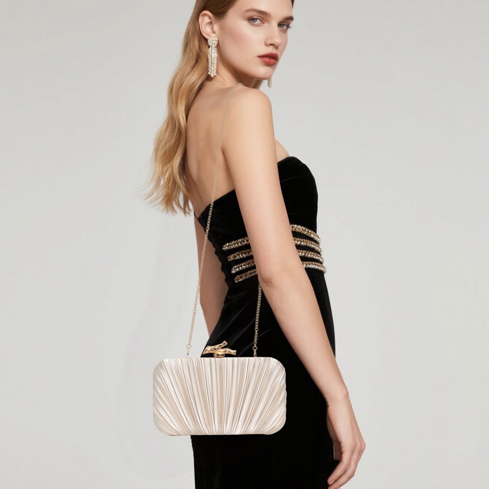 Damen Clutch Geldbörse Abendtasche Crossbody Schulter Plissee Clutch Tasche für Hochzeit, Party, Abschlussball mit abnehmbarer Kette
