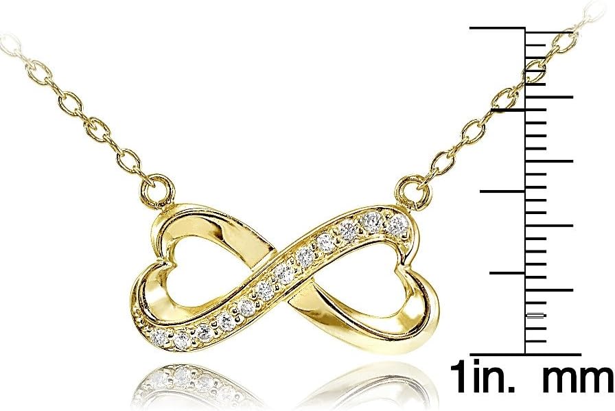 Hoops & Loops Sterling Silver, Yellow Gold Flash or Rose Gold Flash Infinity Heart CZ Cubic Zirconia Pendant Necklace