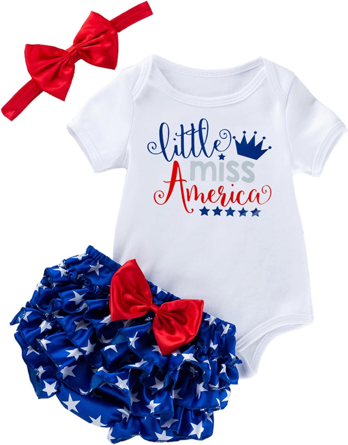 SAYOO 4th of July Baby Girl Outfits First Independence Day Fly Sleeve Romper Stars Stripe Short My 1st Fourth of July Outfit