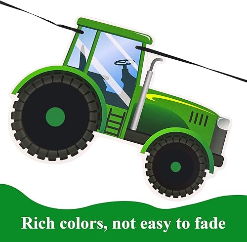 Miniatura 7 de SUNBEAUTY Juego de pancartas de feliz cumpleaños de tractor verde con guirnalda de tractor para decoración de fiestas de cumpleaños con temática de