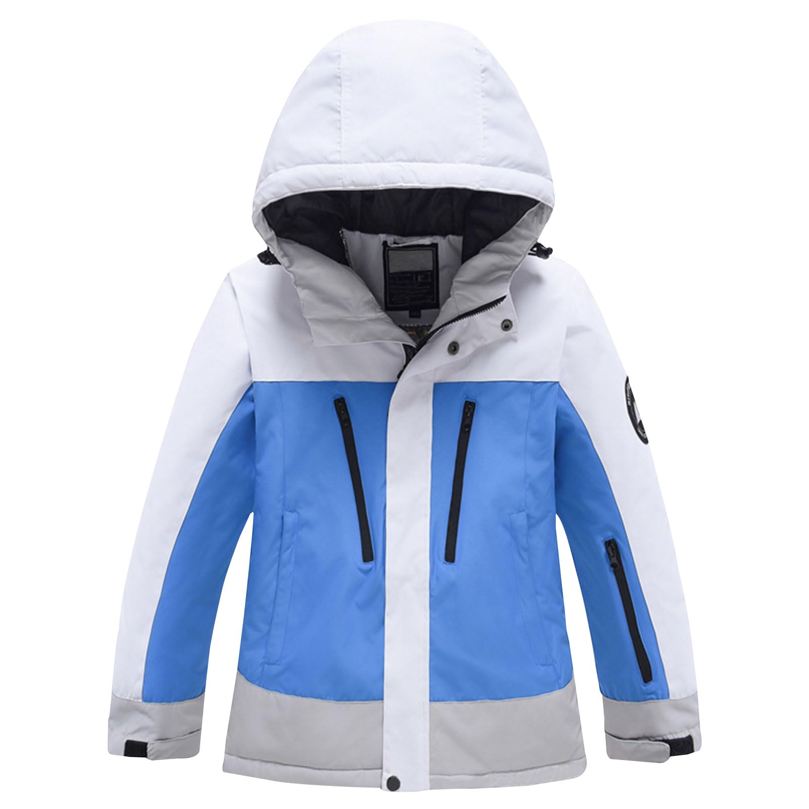 Traje de esquí infantil de 2 piezas, chaqueta de esquí con capucha y pantalones de esquí, transpirable, cálido, acolchado, traje de nieve para niños y niñas, azul real + pantalones azules de