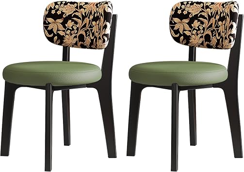 JSDMBD Modern Wood Dining Chairs Set of 2 4 6 Faux Leather Walnut Comfortable Seat Cushion, Soft Backrest, Solid Wood Legs, Suitable for Various Restaurants and Homes Black Legs + Green 2 pcs