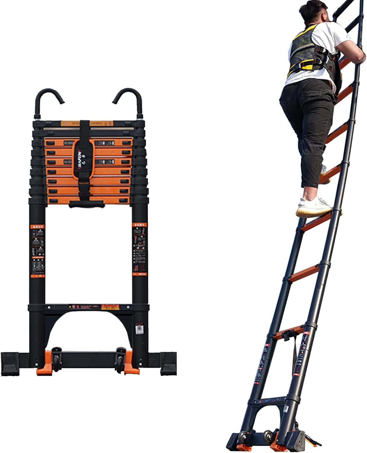 Telescopic Ladder 18ft/20ft Extension Telescopic Ladder for Climbing/Painting/Decorating, Lightweight Aluminum Telescoping Ladder with Hooks, 330 Lb Capacity (Size : 4.7m/15.5ft)