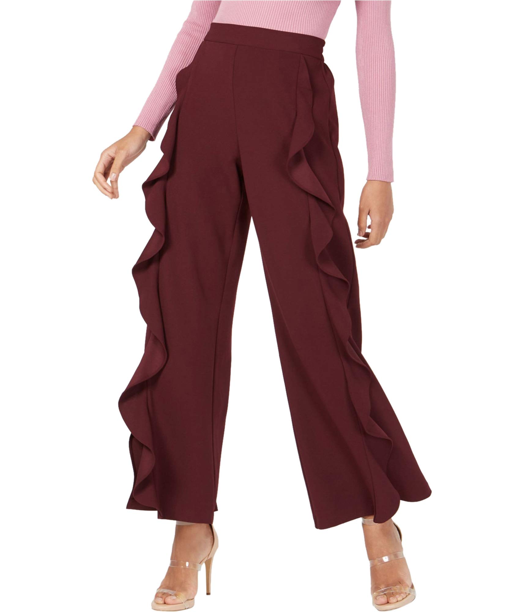 Bar III Womens Ruffled Casual Wide Leg Pants Red X-Small
