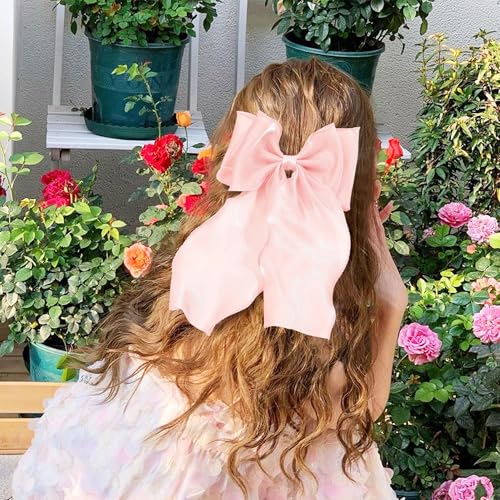 Lazos para el pelo, clips de moño, moños grandes y lindos para mujer, 2 piezas moño rosa para coletas miniatura 5