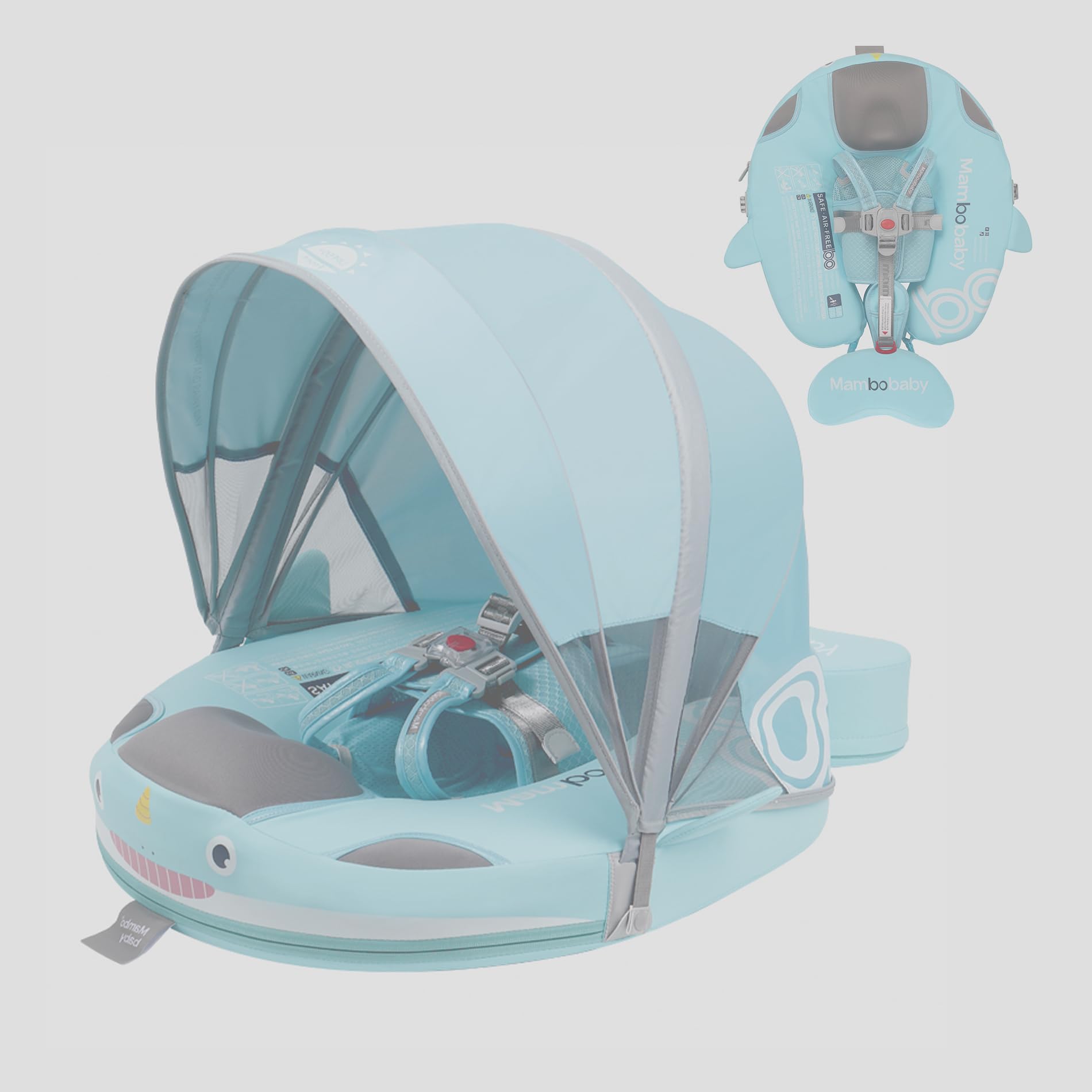 Mambobaby Float Non-Inflatable Baby Pool Float with UPF 50+ Canopy and Tail