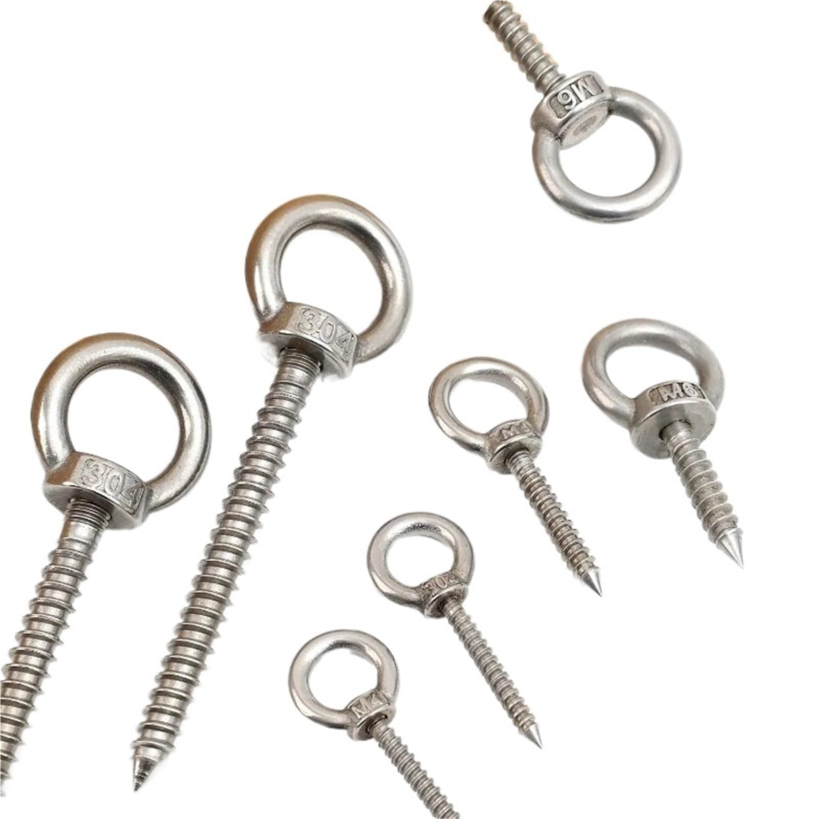 TRRYUIP Eye Hooks M4 M5 M6 M8 Eyebolt Ring Screws Self Tapping Stainless Steel Lifting Eye Bolt Home Garden Hardware Fasteners(M6x30,3pcs)