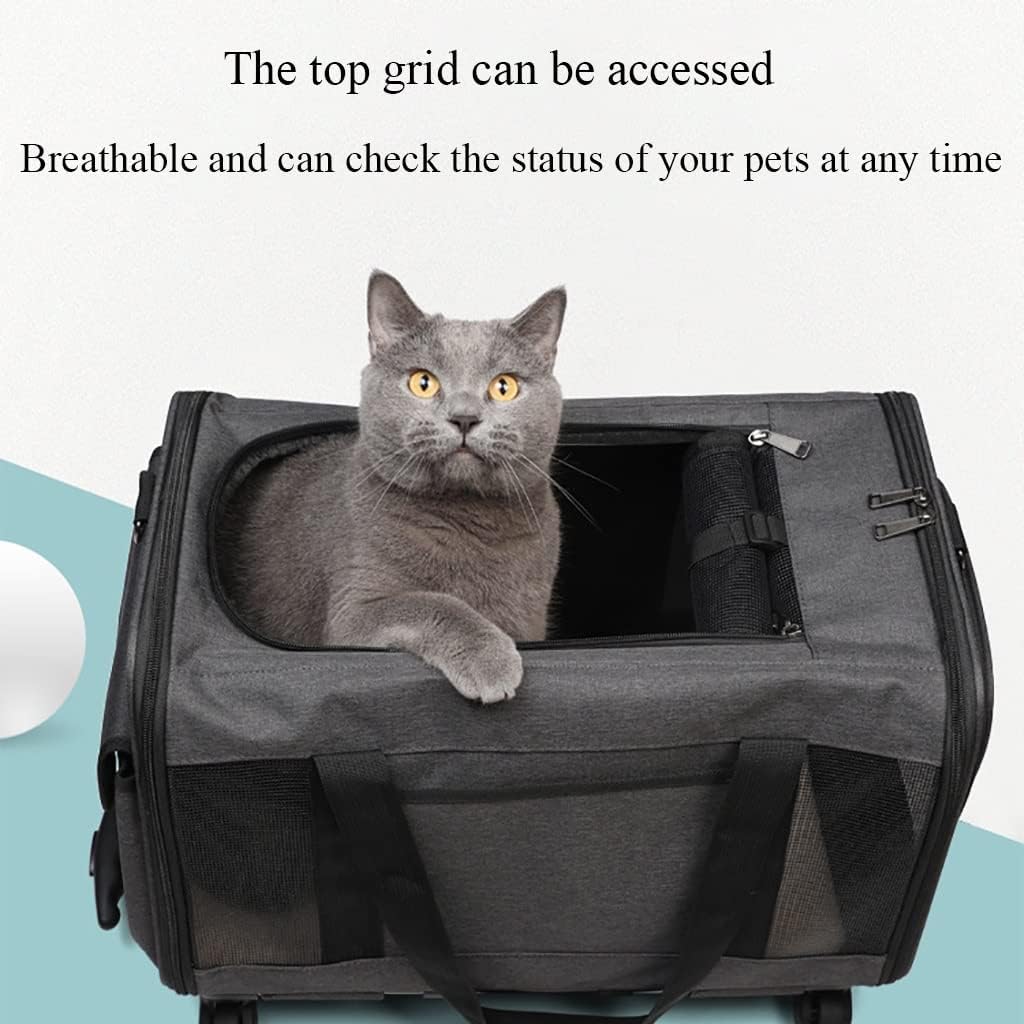 Pet Trolley Case Rolling Carrier with Detachable Wheels Travel Bag for Small Medium Dogs Cats up to 33 Pounds Collapsible and Breathable (Light Gray) image 3