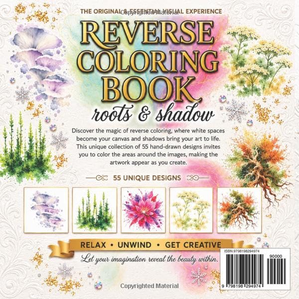Reverse Coloring Book for Adults: Roots & Shadow: 55 Botanical Designs for Relaxation and Creativity (Atelier Reverse) image 3
