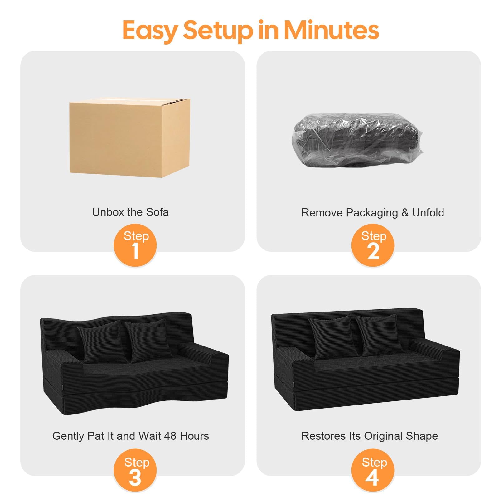 MeMoreCool 59" Boneless Couch Bed, Loveseat Futon Sofa, Small Space, Black | 59 in loveseat, opens to a 59 x 71 in bed - 9 in shorter than a queen; corduroy cover, 700 lb
