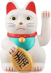 IBWell Gato da sorte Maneki Neko, gato Fengshui - braço ondulado operado por bateria para dinheiro da sorte e boa sorte (branco, 15 cm)