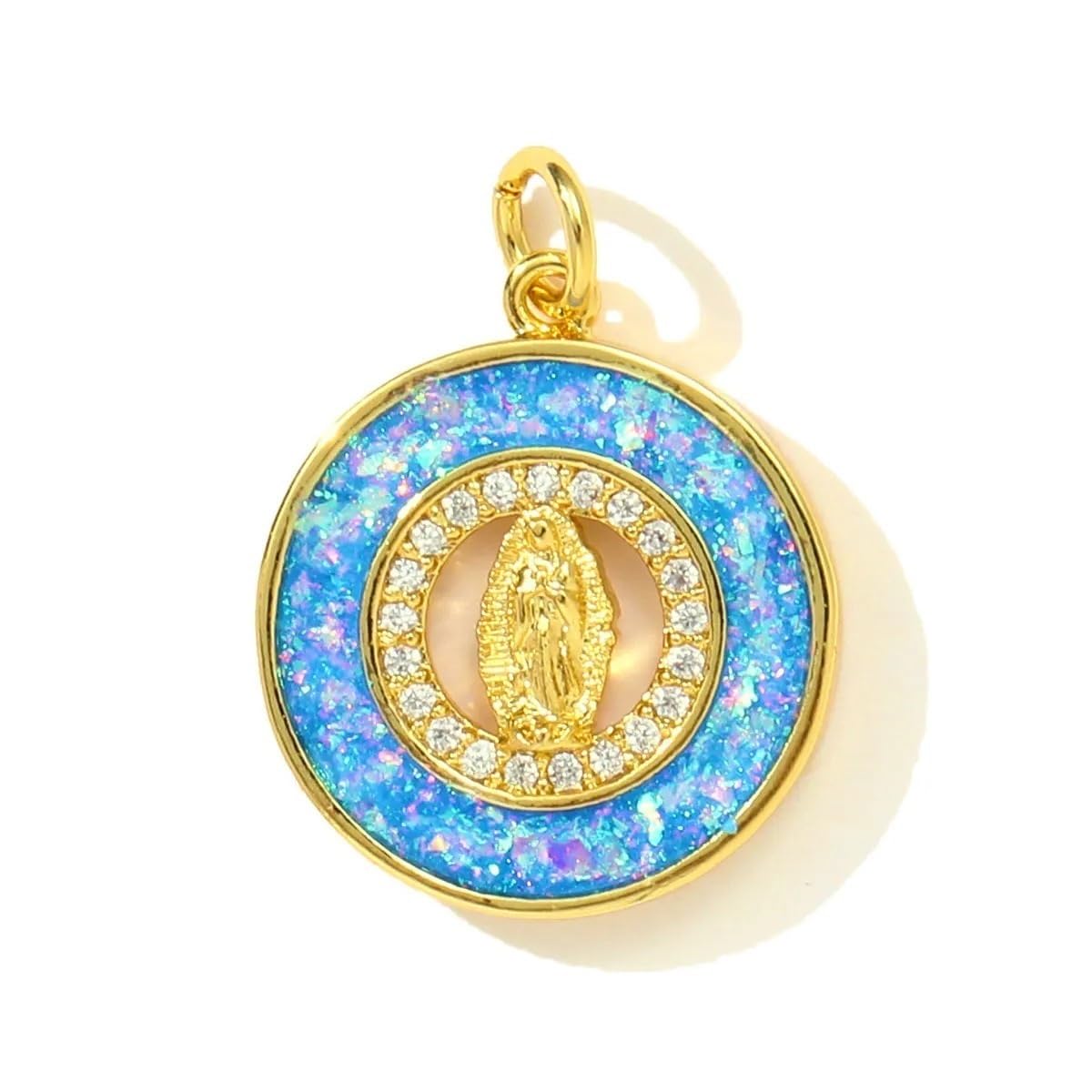 Collier Vierge Marie En Opale Bleue De Salut,Collier Médaillon En Opale