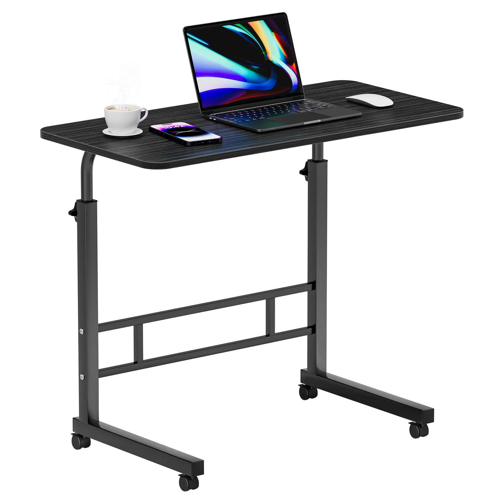 ZephyPaws Mobile Side Table, Adjustable Sofa Tray Tables Portable Desk with Wheels, C-Shaped Removable Study Over Bed Laptop Desk for Living Room