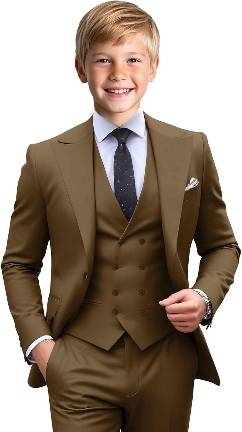 Boys Suit for Wedding 3 Piece Double Breasted Suits for Boy Slim Fit Formal Blazer Vest Pant Tuxedo Prom Set