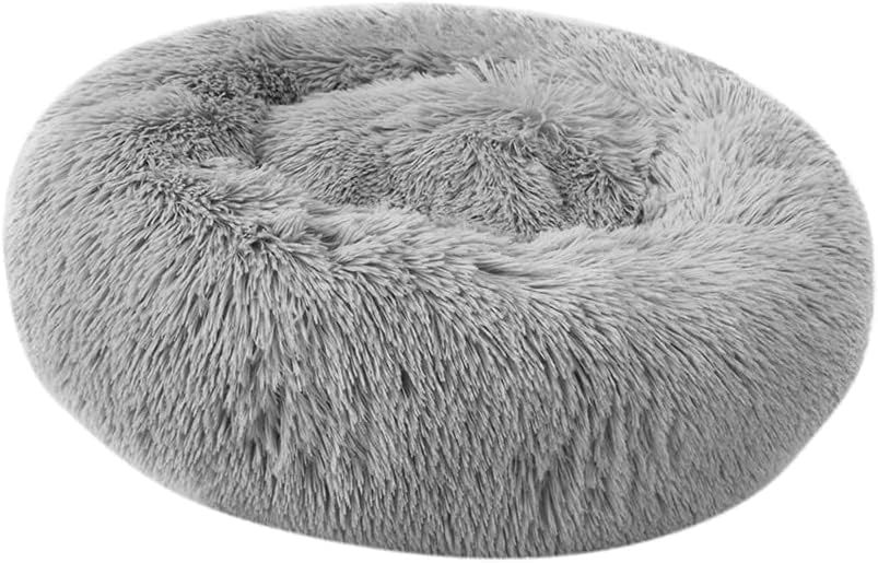 Aoresac Dog Bed Donut Dog Bed Soft and Fluffy Pet Bed, XS-3XL (XS x Ø 15.7" x H 7.1" up to 5.5 lbs, Light grey)