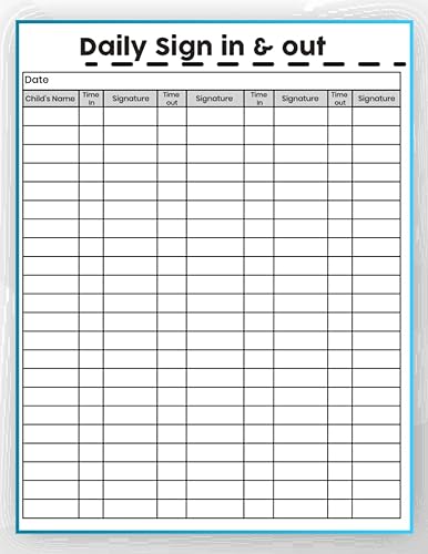Childcare Sign In and Out Sheets: Daily Childcare Attendance Register For Daycare, Childcare or Preschool. (8.5"x11" Inches )