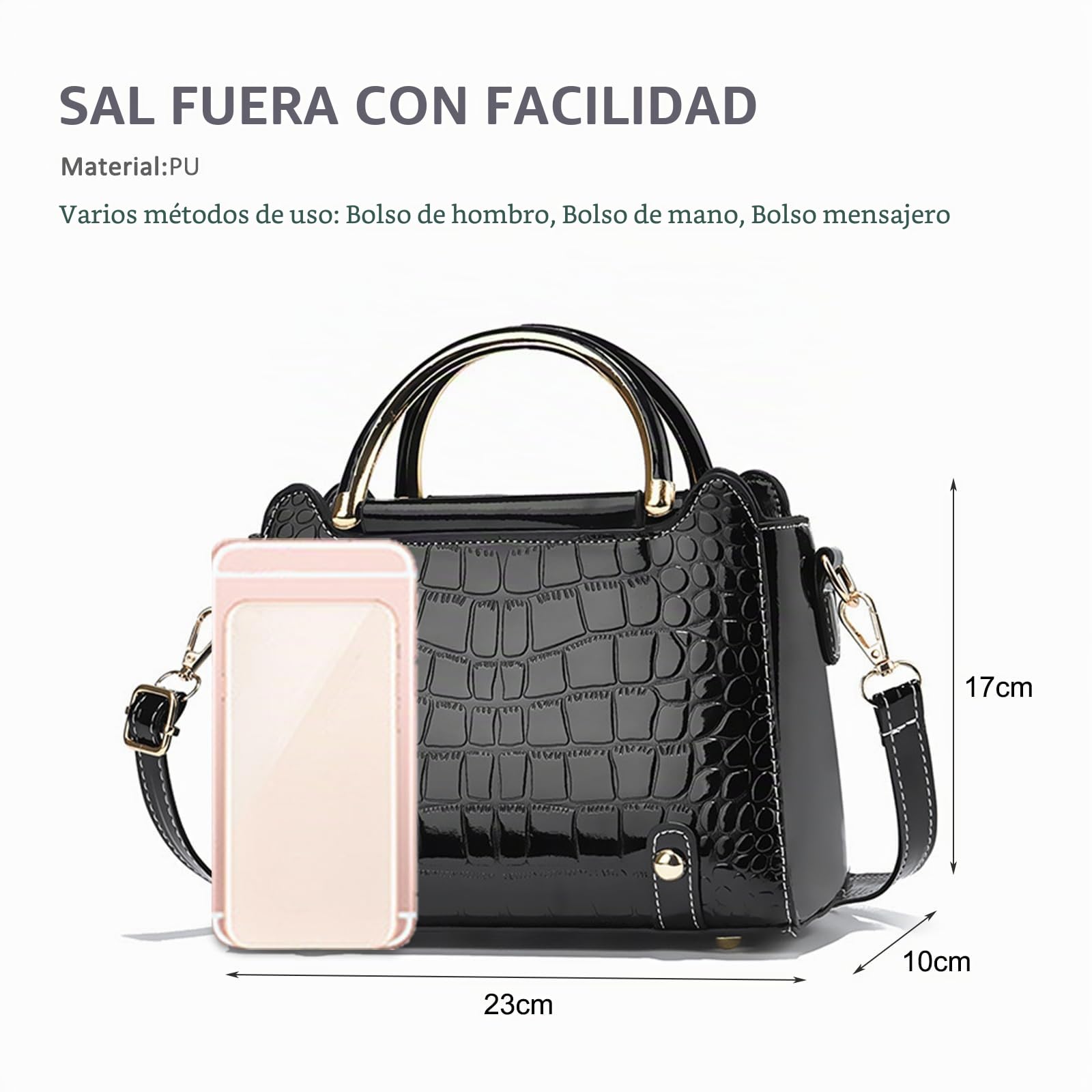 NICOLE & DORIS Bolsos Mujer Bolso Bandolera Pequeños Bolso de Mano de Charol Bolso de Cocodrilo Bolso de Hombro Bolsos Cruzados Bolso Fiesta Negro