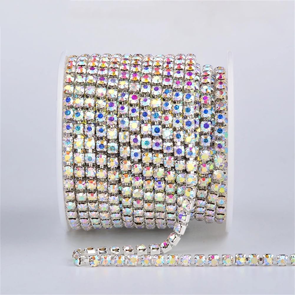 10Y SS6 8 10 12 16 18 Gold AB Sewing Glass Rhinestone Chain Metal Strass Trim for Garment Jewelry Gold AB Stone SS16 10Yards