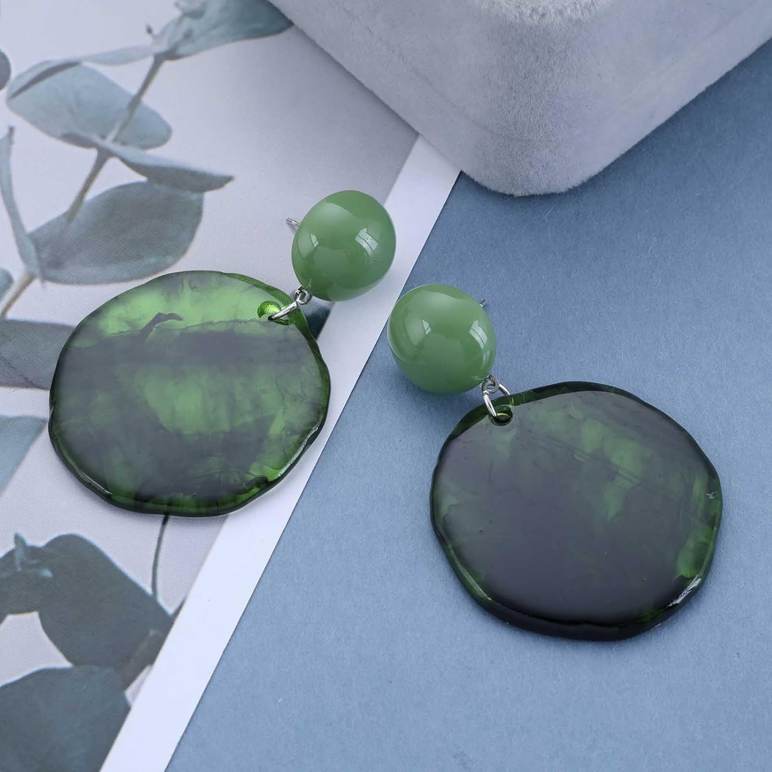 Andelaisi Boho Blue Acrylic Circle Earrings Vintage Large Circle Dangle Earrings Blue Hollow Round Drop Earrings Personalized Resin Round Stud Earrings Jewelry for Women - Image 4