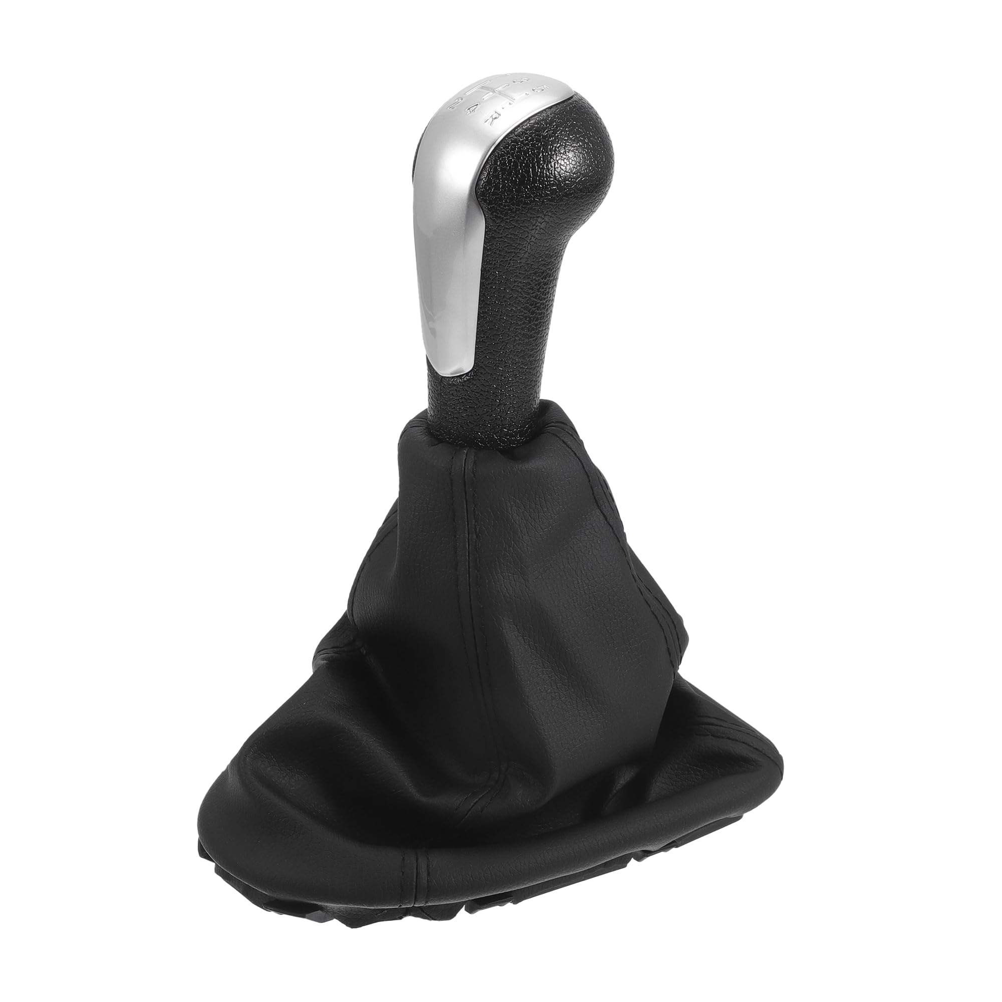 5 Speed Manual Gear Shifter Knob with Cover for Chevrolet Spark | Gearbox Stick Shifter Lever Knob Silver Tone Plastic and Faux Leather 1 Pcs