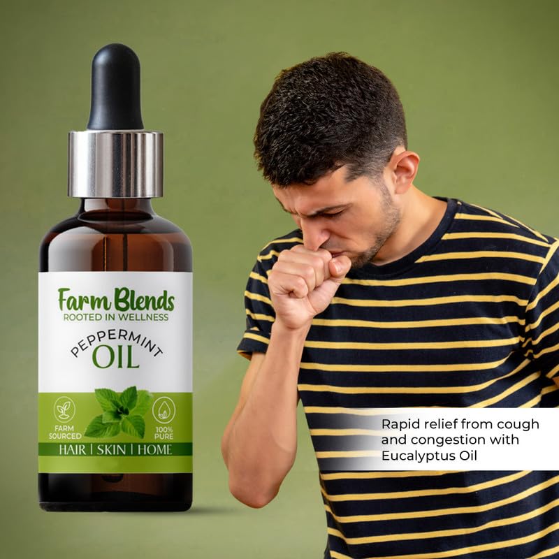 Image of Farm Blends Peppermint Essential Oil 100% Undiluted Pure | Headache Relief, Anti Acne, Anti Dandruff, Relaxes Muscle, Cough Relief, Keeps Rats Away | Farm To Home | Natural | Mentha piperita|15ML + 15ML (Pack of 2)