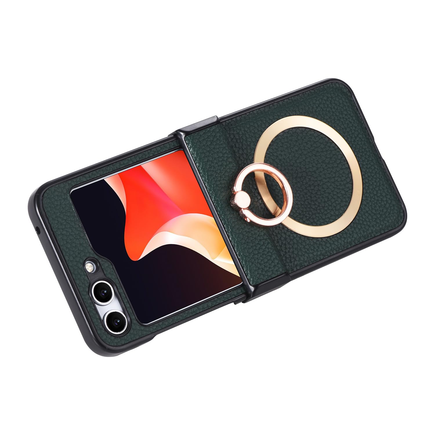CIRONI Custodia in Pelle per Samsung Galaxy Z Flip 5, Cover con Anello Magnetico, Custodia Sottile Antiurto con Cerniera,Nero