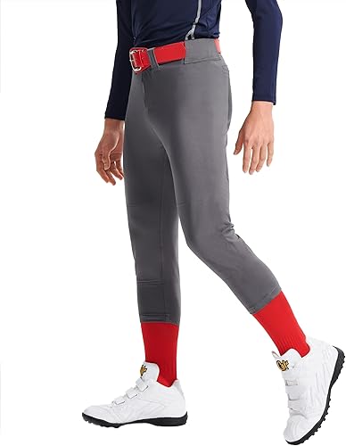 DEVOROPA Pantalones de béisbol duraderos para niños y jóvenes, UPF 50+ para niñas, pantalones de softball, con bolsillos con cinturón