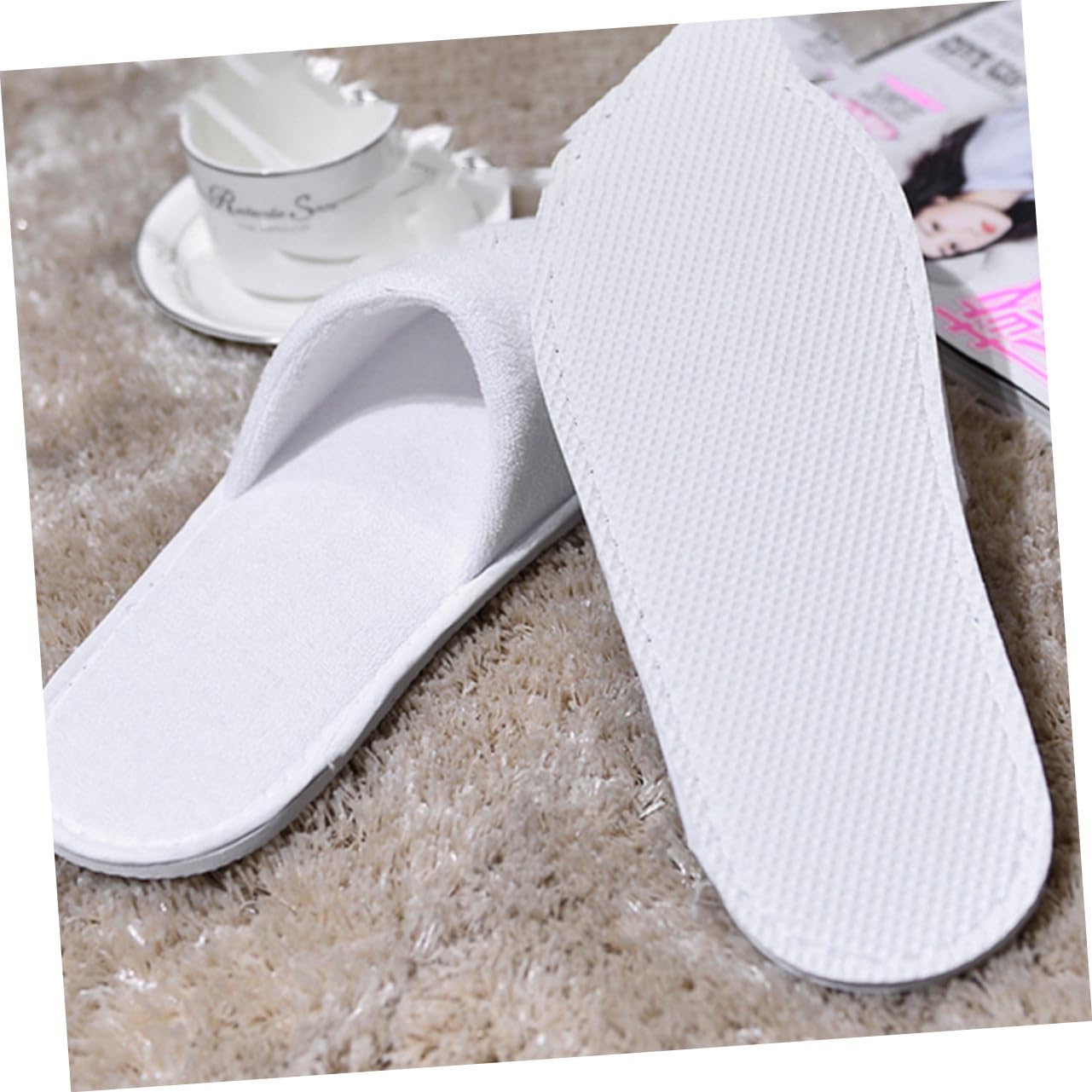 Pantofole Monouso Bianco per Hotel e Viaggio, 10 Paia di Ciabatte Comode Suola Elastiche per Ospiti, Scarpe Aperte Antiscivolo