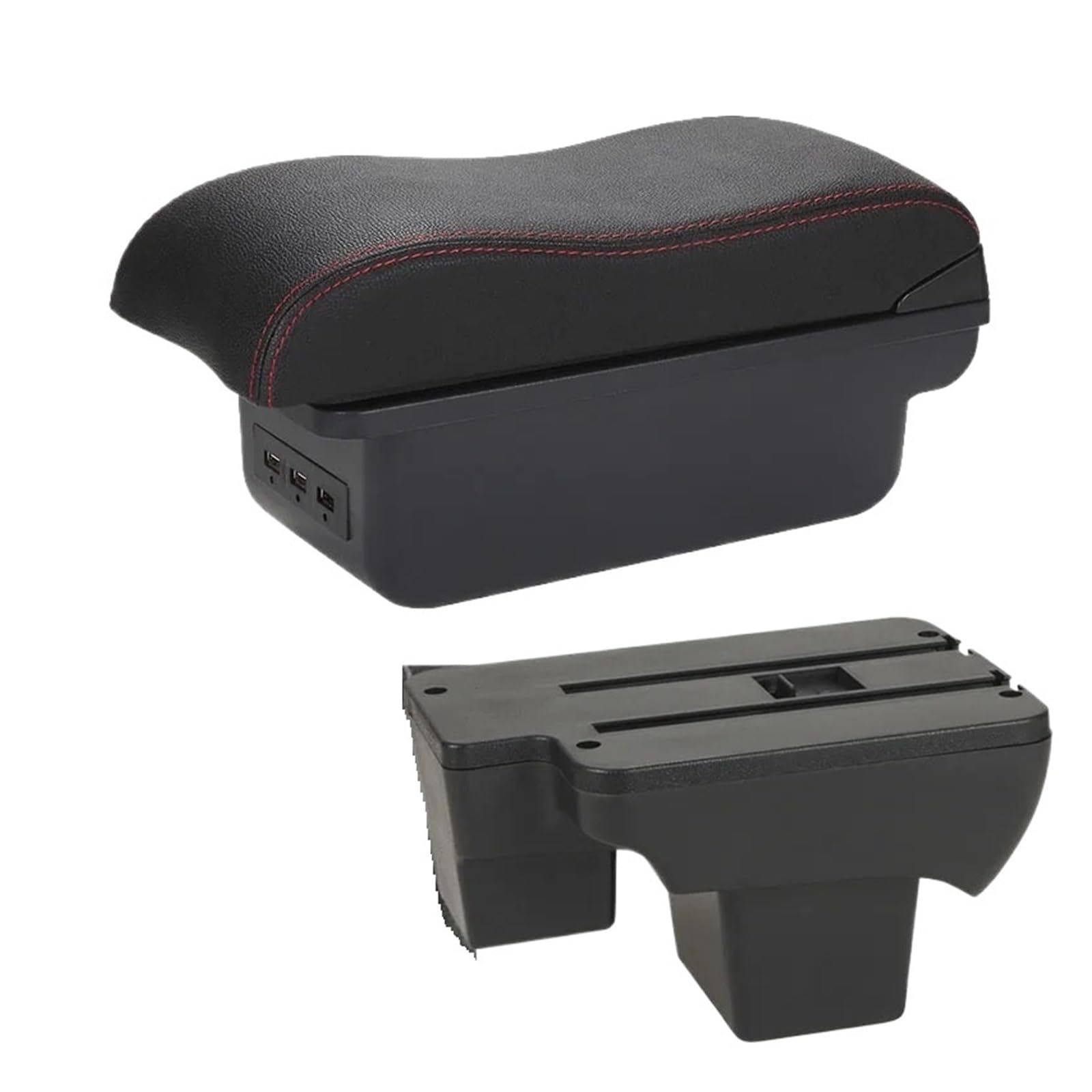 Ggwqoops Car Armrests For VW For Polo 2020-2024 Car Armrest Box Curved Surface Storage Accessories Armrest Box(B1 Black red 3USB)