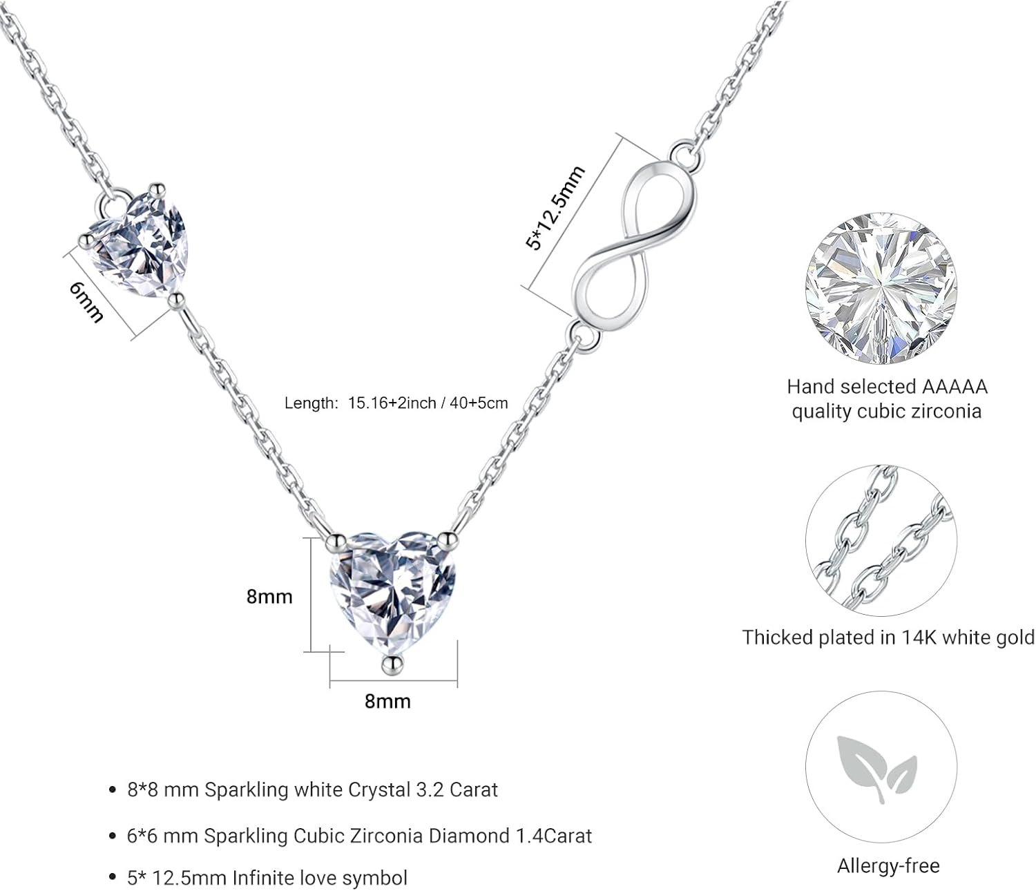 E Love Heart Necklace 14K White Gold Plated Infinity Pendant Necklace, Birthday Anniversary Jewelry Gifts for Women Wife Mom Girlfriend - Image 6