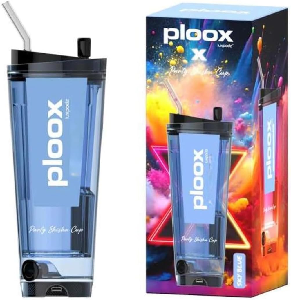 Ploox X Party Cup – Electric Portable Hookah with LED Light & USB-C Charging | Charcoal-Free Modern Hookah for Parties & On-the-Go Use (Sky Blue)