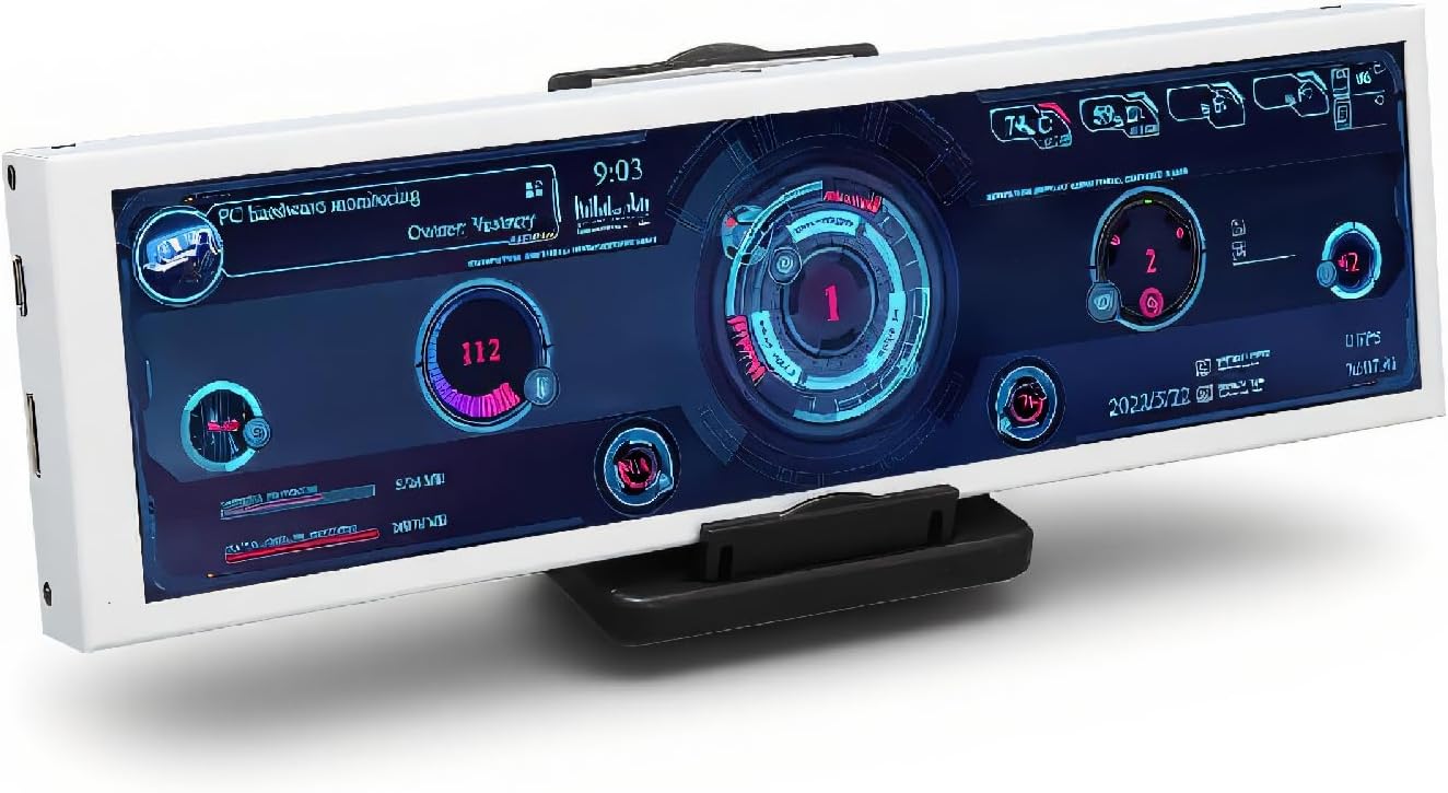 GOWENIC 8.8 Inch USB Mini Screen, PC CPU Data Monitor, Computer Temperature Display Micro USB Sub Screen Theme Editor Auto Off, for RasPi, for Linux