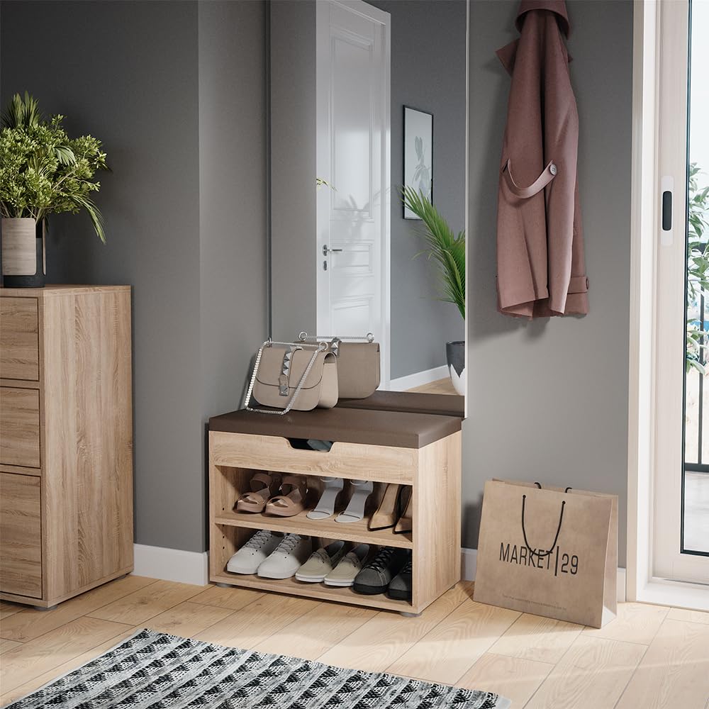 Vicco Banco para Zapatos Rolfe, Sonoma, 60 x 45 cm | para almacenamiento de zapatos y compatible con muebles Rolfe