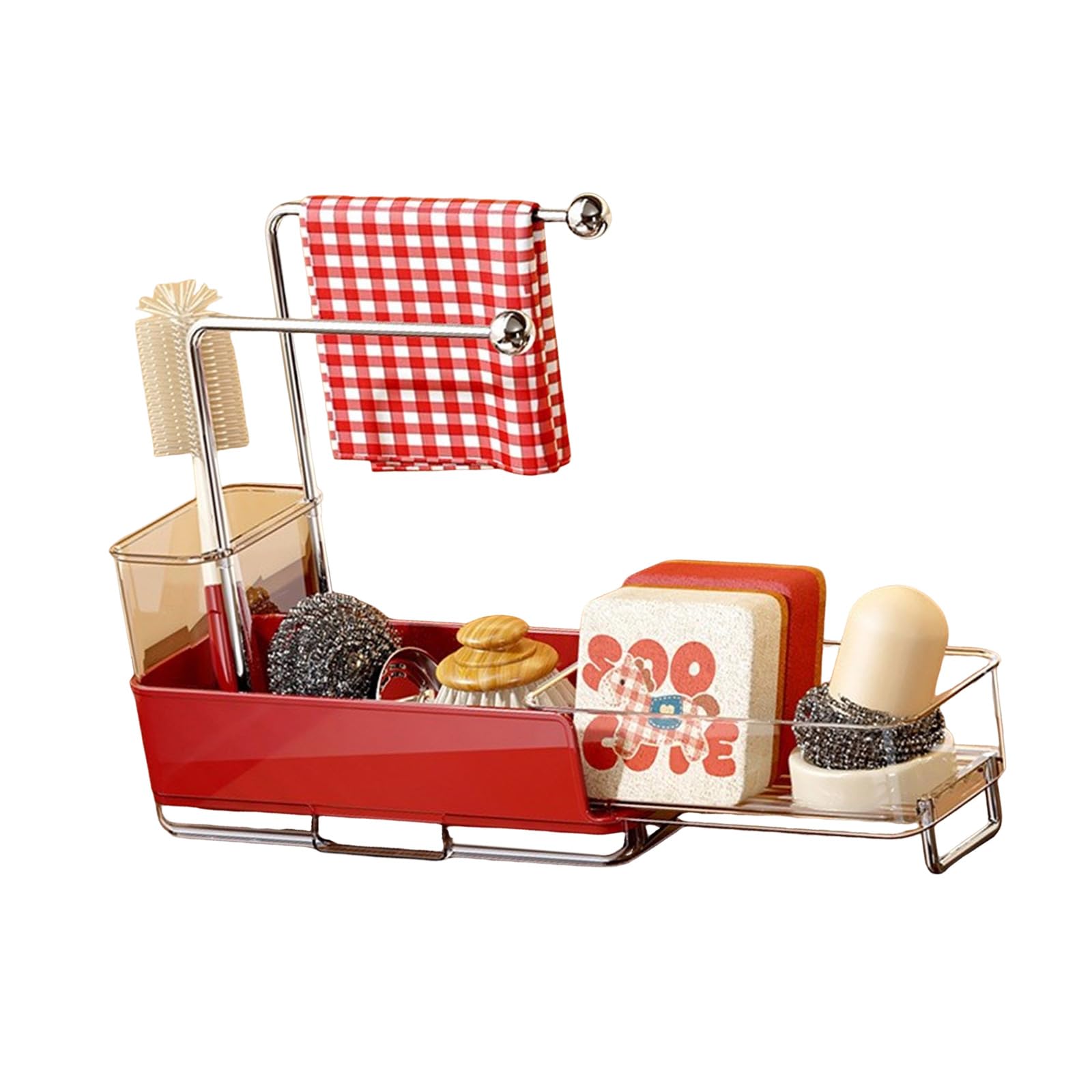 BELOWSYALER Kitchen Clean Storage Rack with Drain Tray for Sponge Soap and Scrubber Expandable Countertop Stand Sink Cart Planner