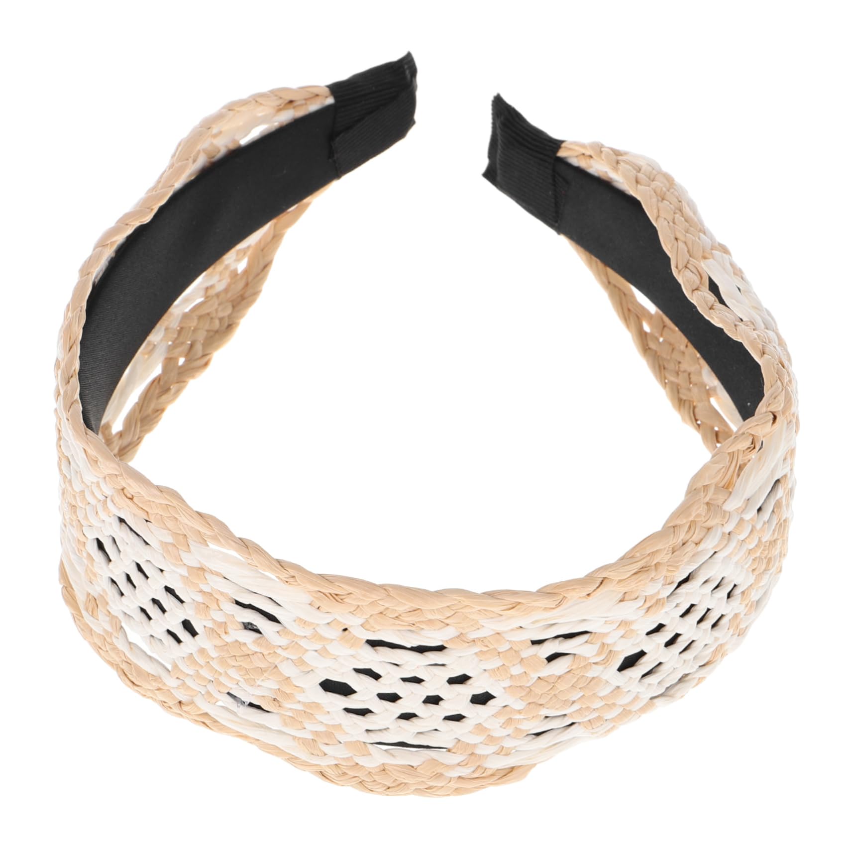 Bandeau Large en Raphia Beige Style Vintage pour Femmes