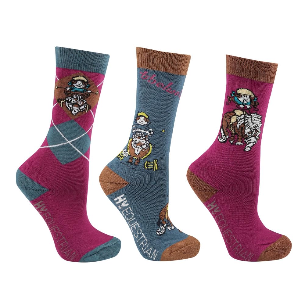 HY EQUESTRIAN Thelwell Collection Pony Friends Socks (Pack of 3) Child 8-12