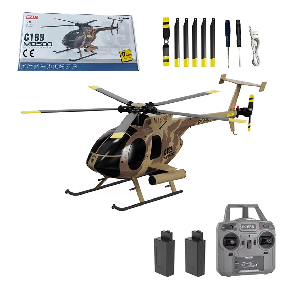 NULA RC ERA C189 MD500 RC Helicopter for Adults, 1/28 Scale RTF Single-Rotor Helicopter 4CH 2.4GHz with 6-Axis Gyro & 3D Stunt & Brushless Motor & Optical Flow & One-Key Takeoff/Landing