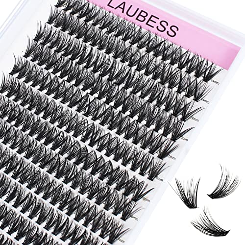 Image of Eyelash Clusters LAUBESS Lash Clusters Individual Lashes Cluster Eyelash Extensions DIY at Home Waterproof Cluster Lashes (40D-0.05C-14-18)
