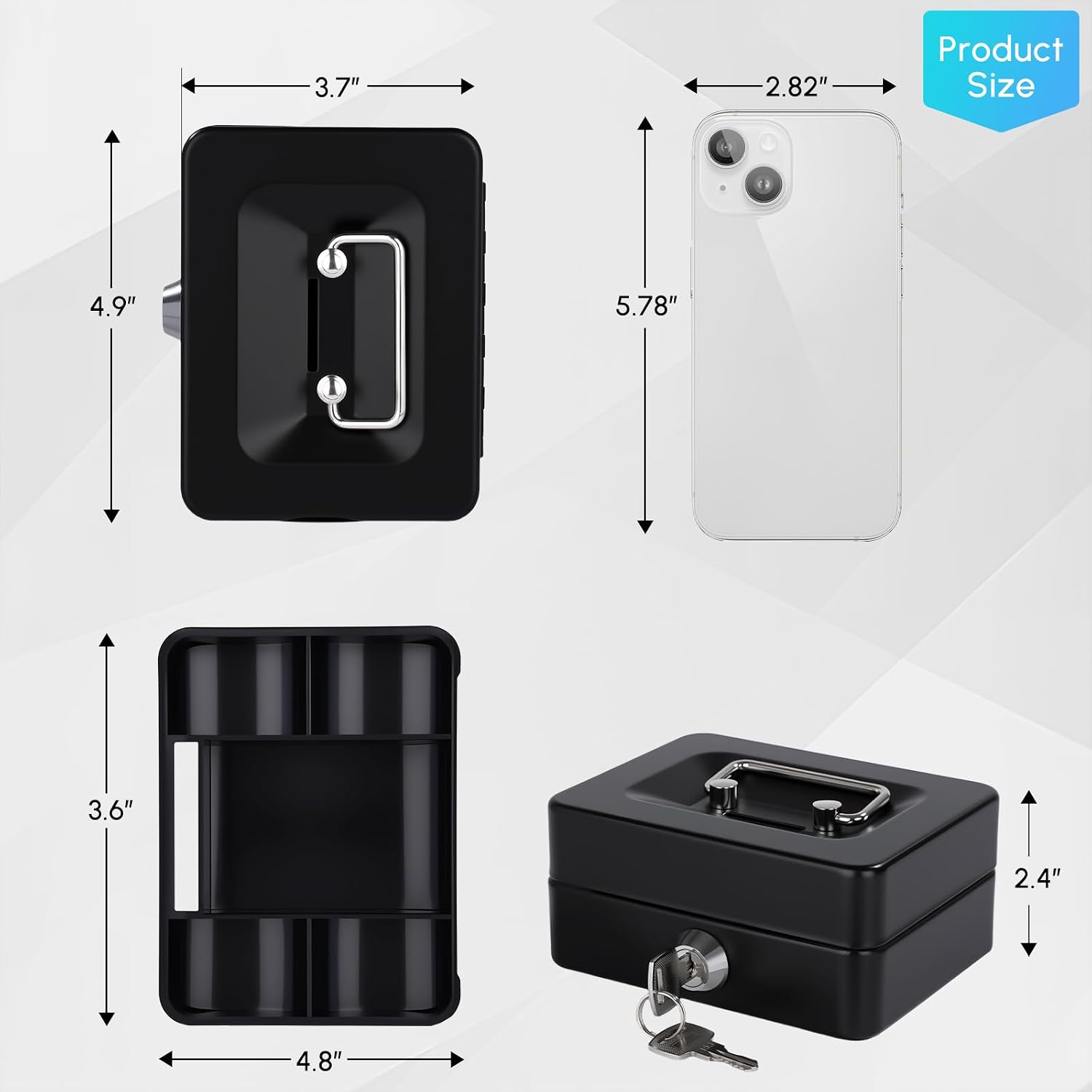 Mini Cash Box with Lock, Slot and Money Tray, Casino Safe, 4.9x3.7x2.4in image 3