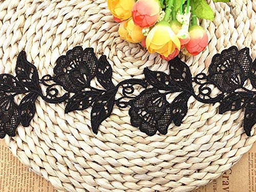 Ajuste de encaje de bordado inelástico con Patrón de a Rose en 8.5cm de ancho Cortina, Manteles, Funda que se puede quitar, Ropa de bricolaje nupcial/Accesorios (2 yardas en un paquete) (negro) Cover
