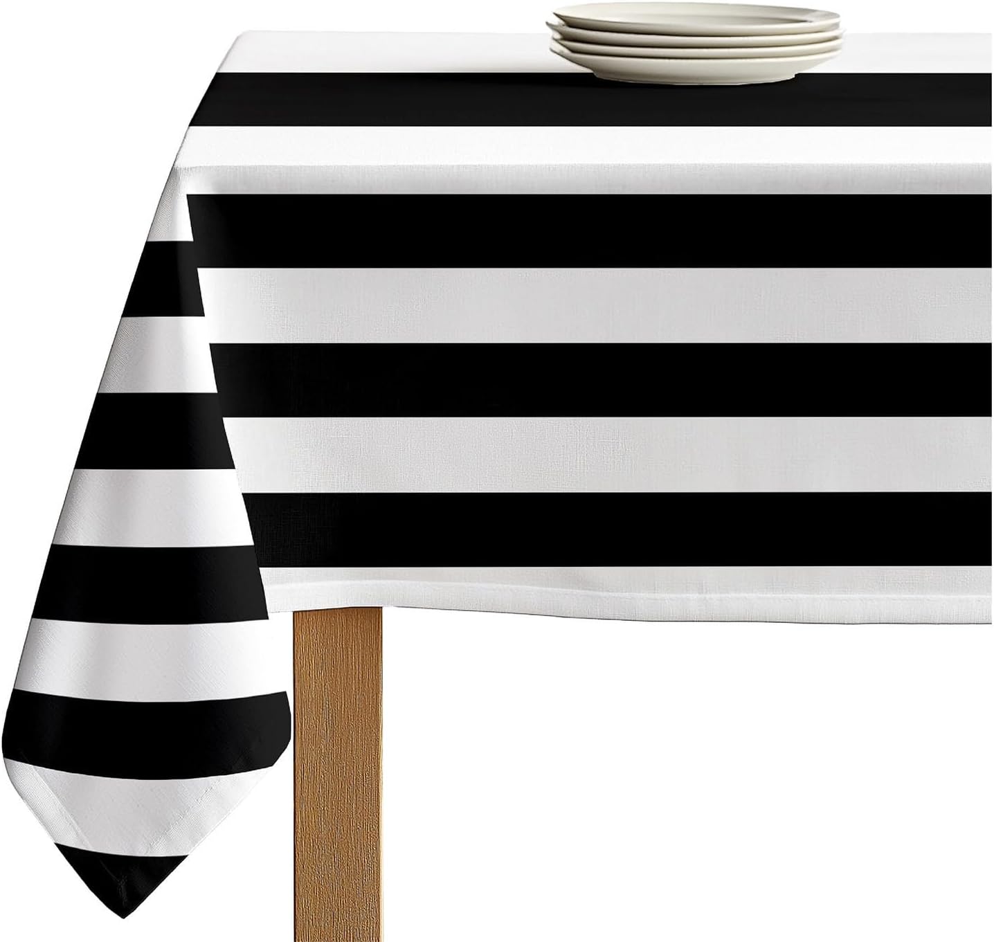 Fabric Textile Products | Black and White Striped Tablecloth | Cabana Rectangular Tablecloth | 60" x 84" | Machine Washable and Stain-Resistant for Easy Care | Made in The USA