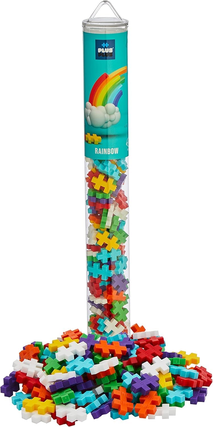 PLUS PLUS Building Blocks Toy - 100 pc Kids Construction Toys, Creative Learning Resources and STEM Play for Home and Travel - Girls and Boys Toys Age 5 Plus - Rainbow 100 Pieces