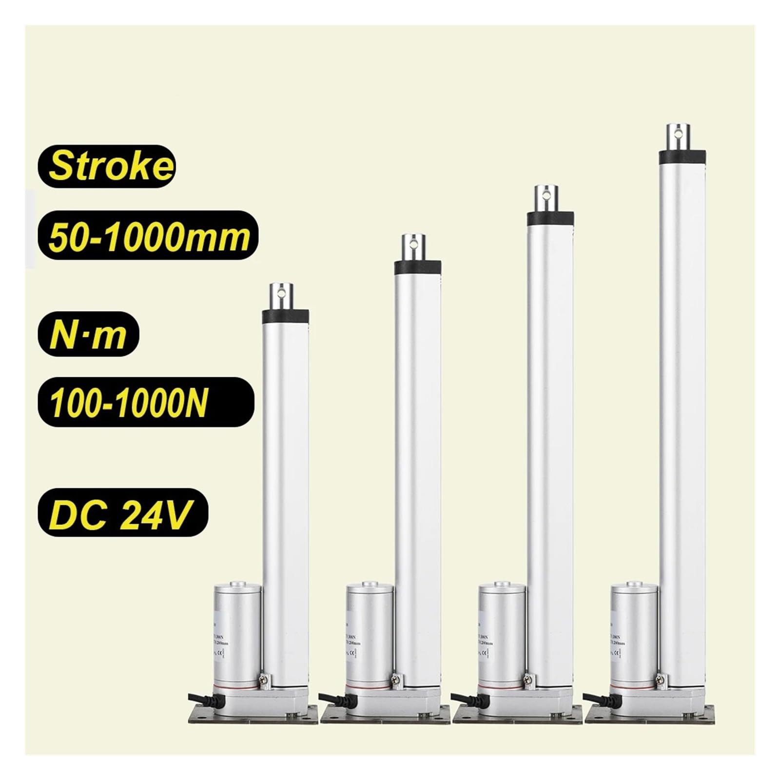 Actuador Lineal de 24 V, 50 mm, 150 mm, 350 mm, 550 mm, 750 mm, 900 mm, Carrera, 1000 N, Motor eléctrico de accionamiento Lineal, Velocidad de 90 mm/s(Stroke 50mm,24V 1000N 5mm s)