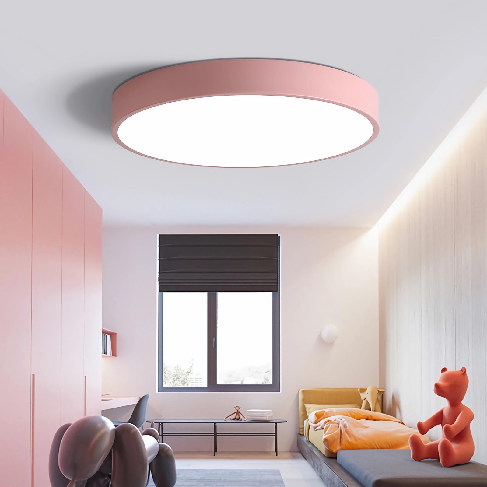 WDBZTJ LED Flush Mount Ceiling Light with Remote Control, Dimmable Round Ceiling Lamp with Acrylic Lampshade, Modern Ceiling Light for Living Room, Hallway, Bathroom, Bedroom,Pink,40cm