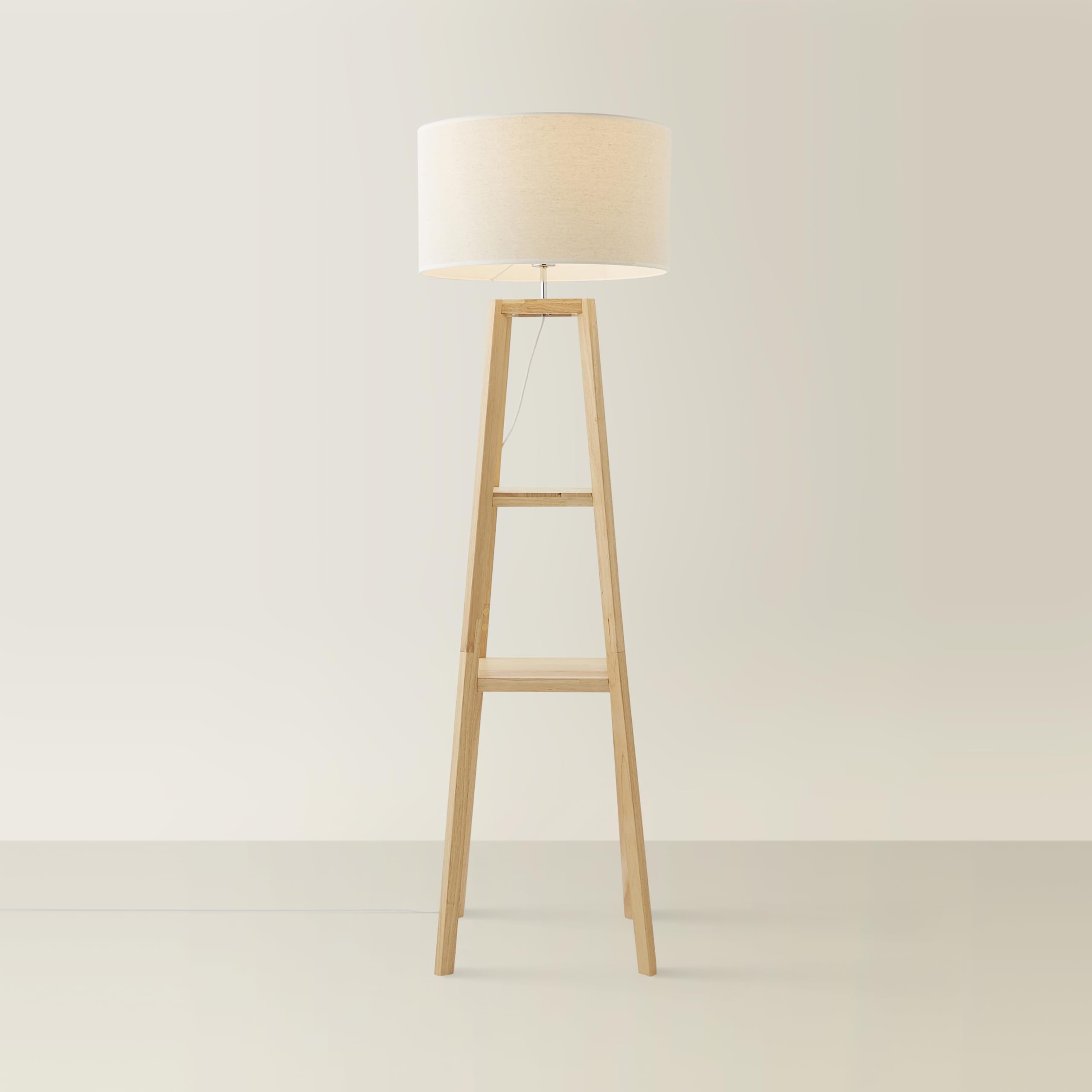 ValueLights | Natural Wood Floor Lamp with 2 Storage Shelves and White Trim Drum Shade Living Room Lounge Light | Floor Lamps, Home Décor & Improvement Essential