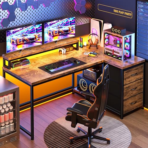 EnHomee L-Shaped Gaming Desk with Monitor Stand