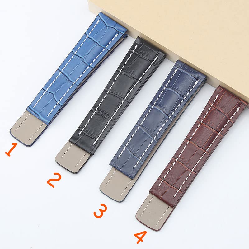 22 24mm Vera Pelle Di Bambù Texture Cinturino Per Breitling Nero Blu Morbido Fibbia Fibbia Fibbia