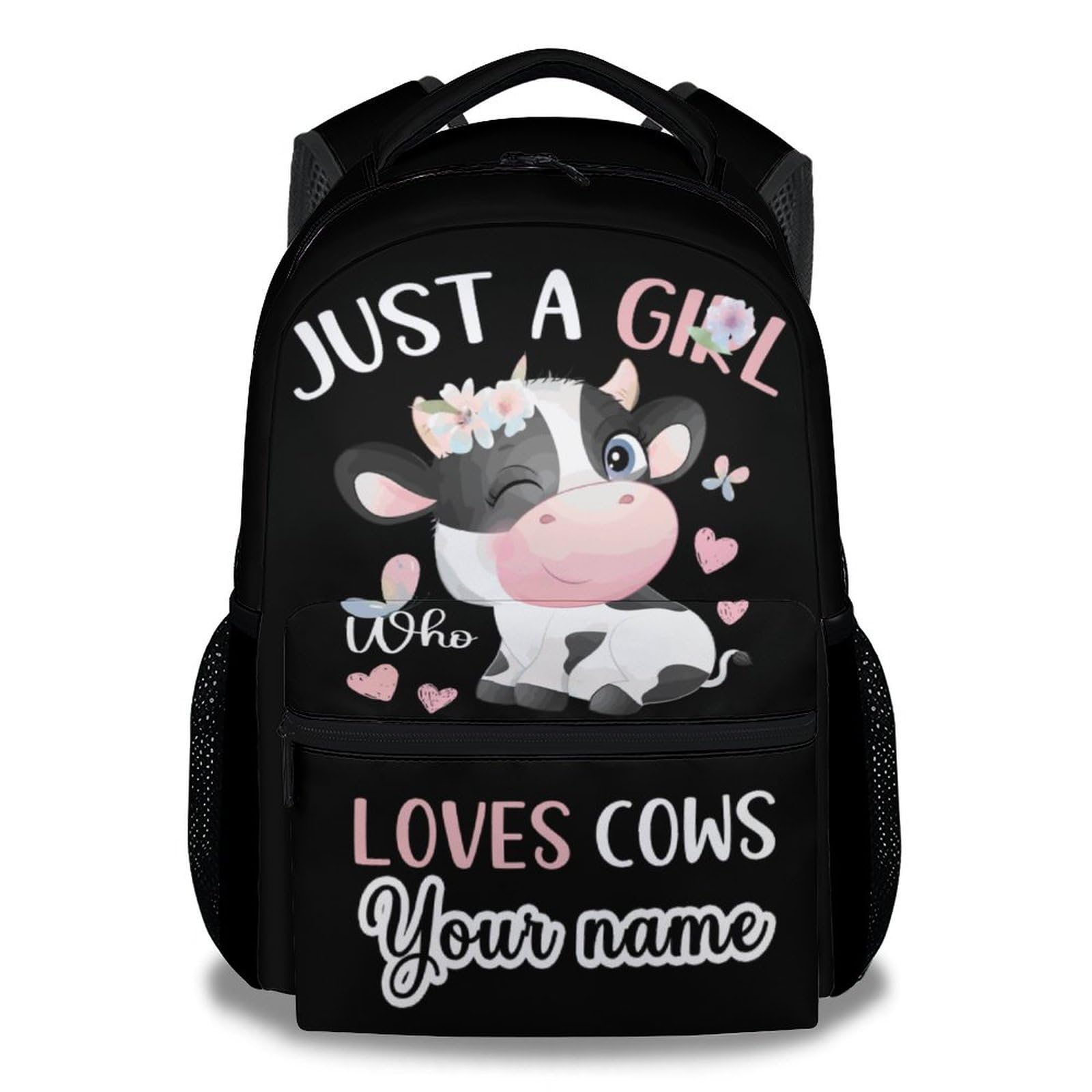 CUSPCOD Personalized Cow Backpack for Girls Boys, 16 Inch Backpacks for School, Cute, Adjustable Straps, Durable, Lightweight, Large Capacity Bookbag